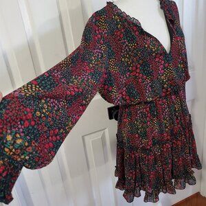 Apricot Floral Ruffle Mini Dress Size 8 | Boho Cottagecore
